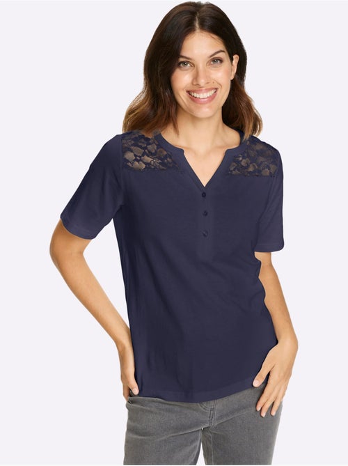 T-shirt à manches courtes avec empiècement en dentelle florale - Taille standard - Moda Vilona - Kiabi
