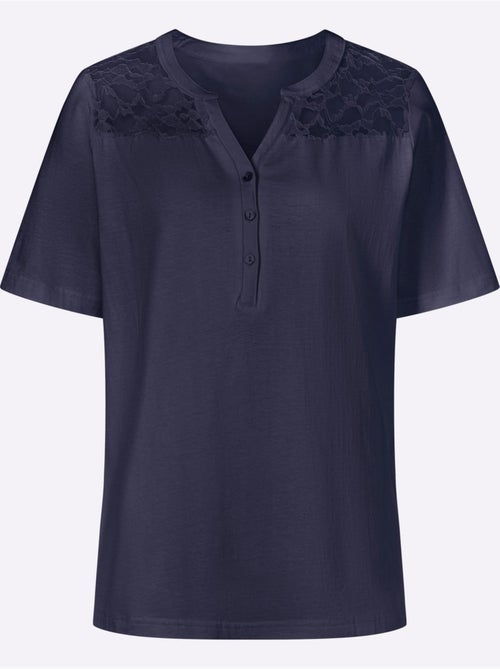 T-shirt à manches courtes avec empiècement en dentelle florale - Taille standard - Moda Vilona - Kiabi