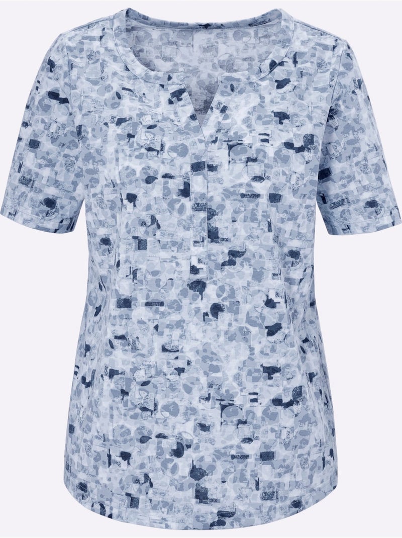 T-shirt à manches courtes avec encolure arrondie et motif imprimé - Taille standard - Moda Vilona Bleu Bleu - Kiabi