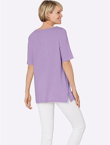 T-shirt à manches courtes encolure en u avec fentes décoratives - taille standard - moda vilona