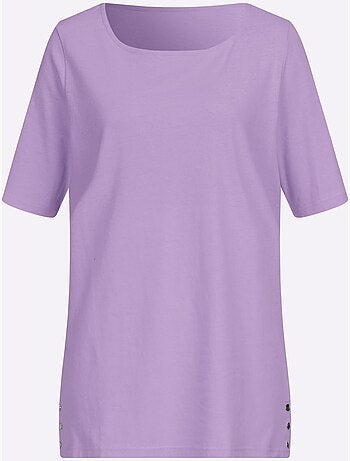 T-shirt à manches courtes encolure en u avec fentes décoratives - taille standard - moda vilona