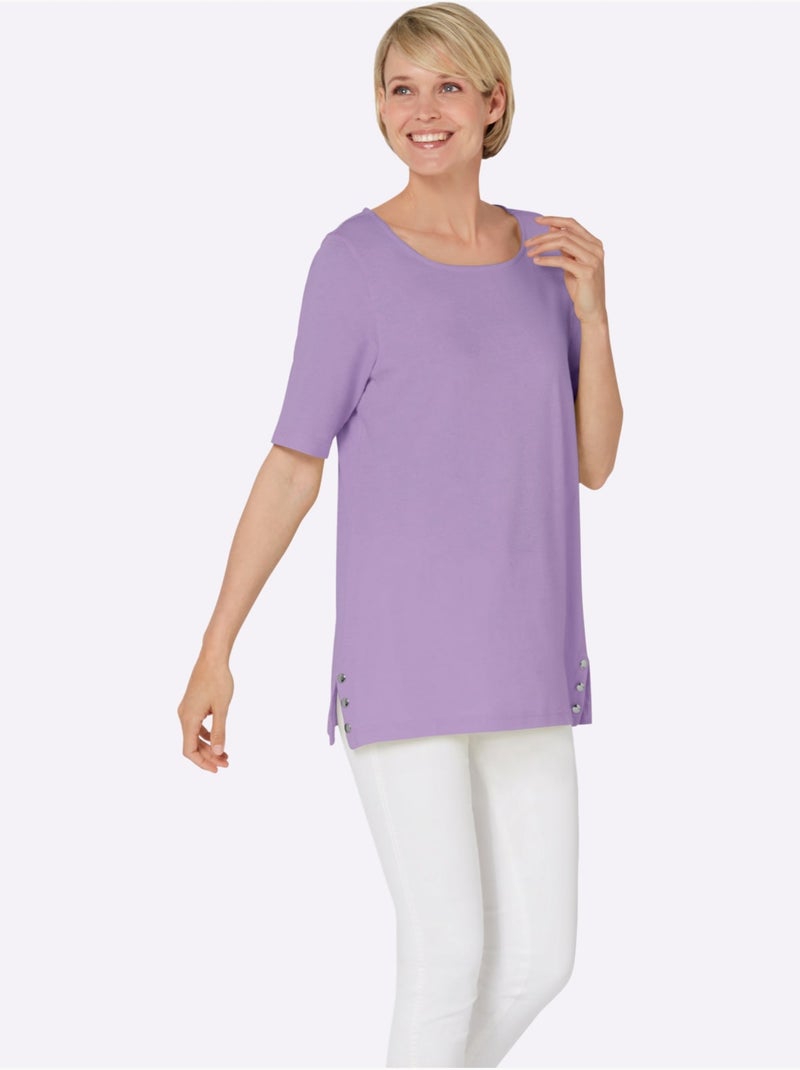 T-shirt à manches courtes avec encolure en U et fentes décoratives - Taille standard - Moda Vilona Lavande - Kiabi
