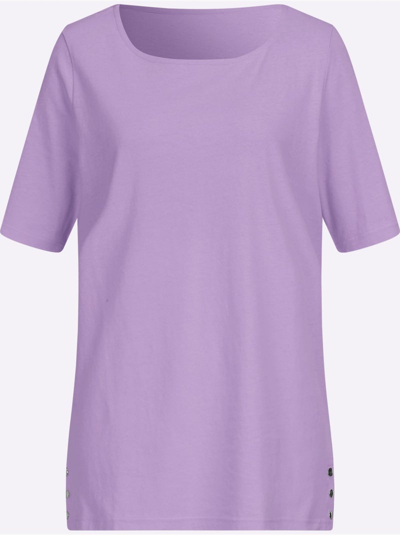 T-shirt à manches courtes avec encolure en U et fentes décoratives - Taille standard - Moda Vilona Lavande - Kiabi