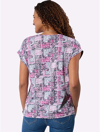 T-shirt à manches courtes avec encolure ronde à imprimé patchwork - Taille standard - Witt