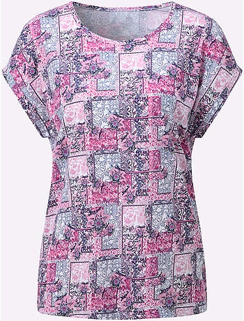 T-shirt à manches courtes avec encolure ronde à imprimé patchwork - Taille standard - Witt