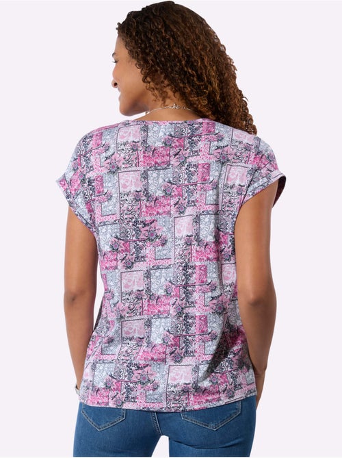 T-shirt à manches courtes avec encolure ronde à imprimé patchwork - Taille standard - Witt - Kiabi