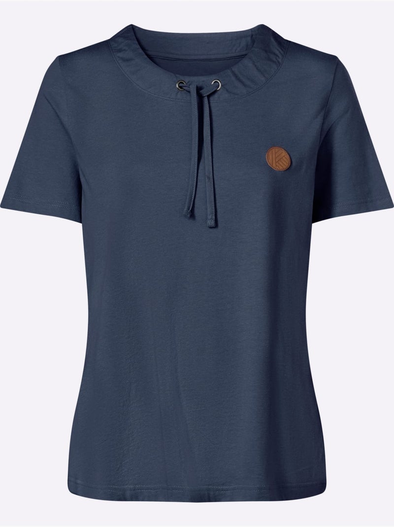 T-shirt à manches courtes avec encolure ronde et coulisse - Taille standard - Moda Vilona Bleu foncé - Kiabi