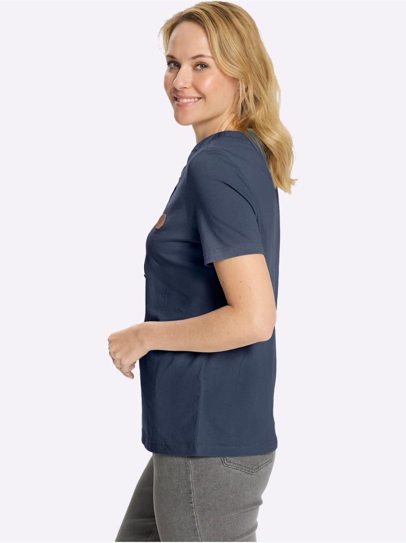 T-shirt à manches courtes avec encolure ronde et coulisse - Taille standard - Moda Vilona Bleu foncé - Kiabi