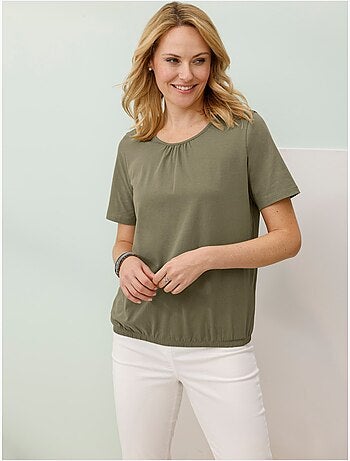 T-shirt à manches courtes fronce légère à l'encolure - taille standard - moda vilona
