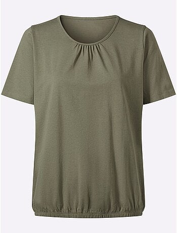 T-shirt à manches courtes fronce légère à l'encolure - taille standard - moda vilona