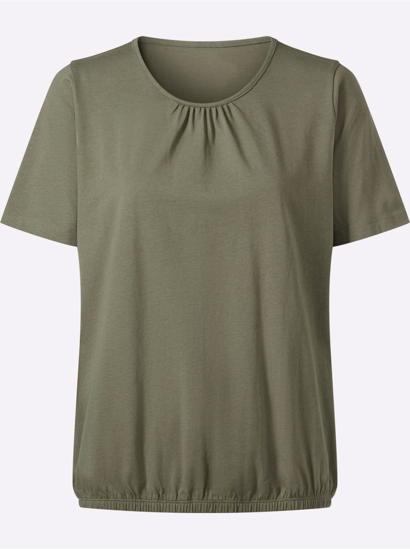 T-shirt à manches courtes avec encolure ronde et fronces - taille standard - moda vilona Kaki - Kiabi