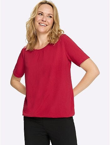 T-shirt à Manches Courtes Fronce Légère à L'encolure - Taille Standard - Moda Vilona