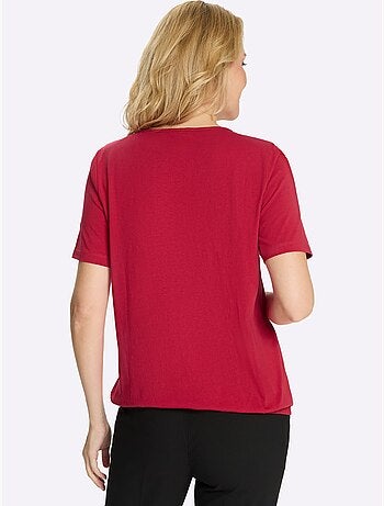 T-shirt à Manches Courtes Fronce Légère à L'encolure - Taille Standard - Moda Vilona