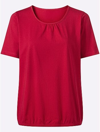 T-shirt à Manches Courtes Fronce Légère à L'encolure - Taille Standard - Moda Vilona