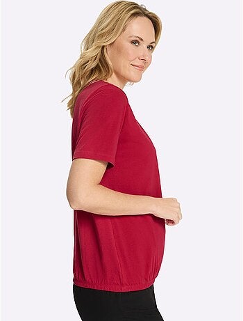 T-shirt à Manches Courtes Fronce Légère à L'encolure - Taille Standard - Moda Vilona