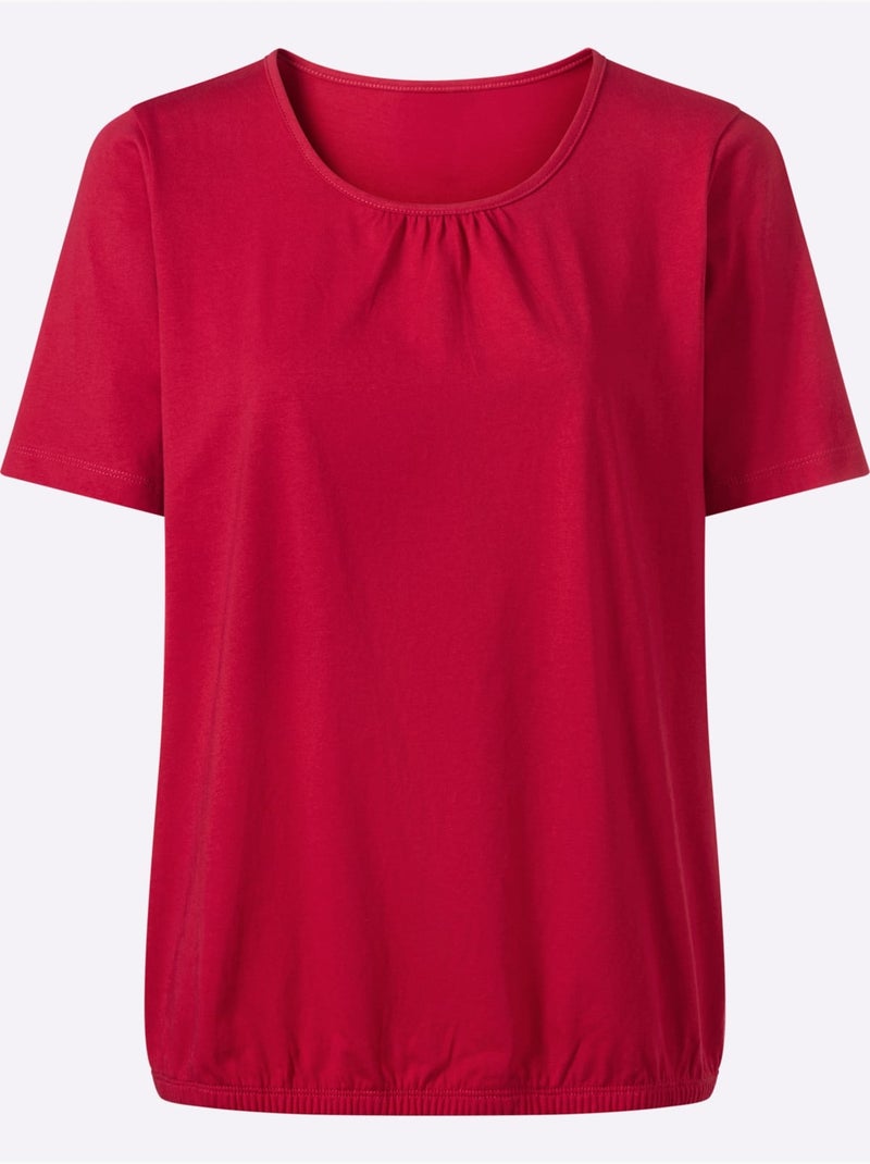 T-shirt à manches courtes avec encolure ronde et fronces - Taille standard - Moda Vilona Rouge - Kiabi