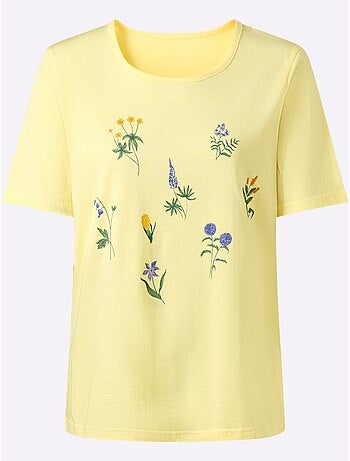 T-shirt à manches courtes avec encolure ronde et imprimé floral - Taille standard - Moda Vilona