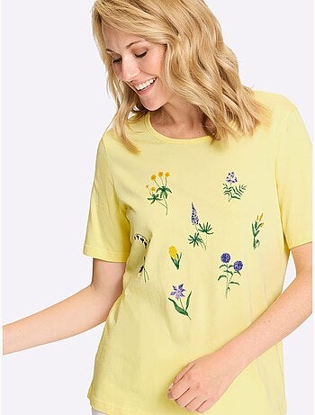 T-shirt à manches courtes avec encolure ronde et imprimé floral - Taille standard - Moda Vilona