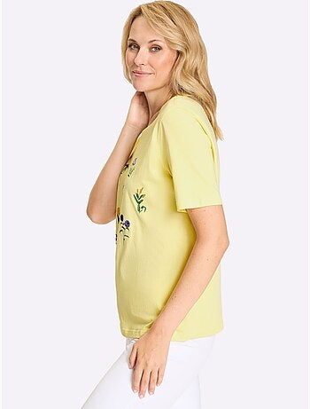 T-shirt à manches courtes avec encolure ronde et imprimé floral - Taille standard - Moda Vilona