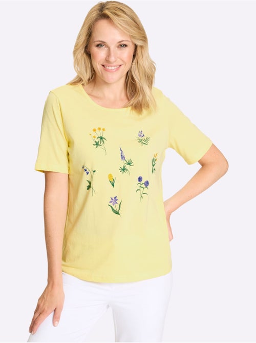T-shirt à manches courtes avec encolure ronde et imprimé floral - Taille standard - Moda Vilona - Kiabi