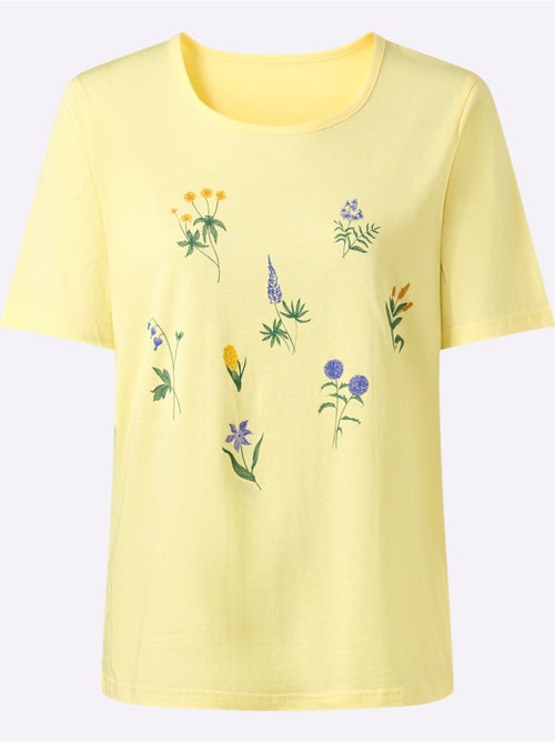 T-shirt à manches courtes avec encolure ronde et imprimé floral - Taille standard - Moda Vilona - Kiabi