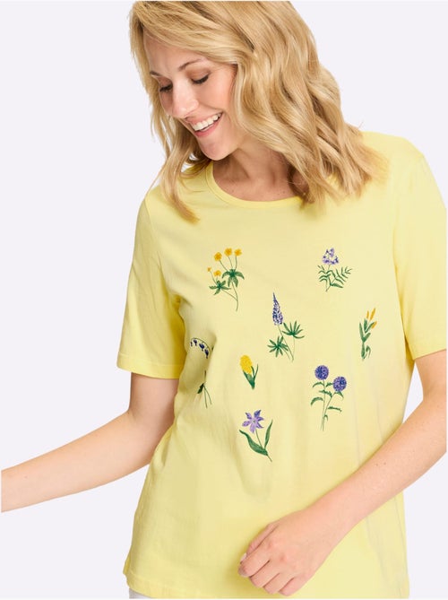 T-shirt à manches courtes avec encolure ronde et imprimé floral - Taille standard - Moda Vilona - Kiabi