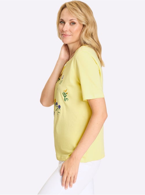 T-shirt à manches courtes avec encolure ronde et imprimé floral - Taille standard - Moda Vilona - Kiabi