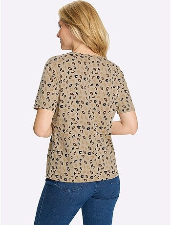 T-shirt à manches courtes avec encolure ronde et imprimé léopard - Taille standard - Moda Vilona