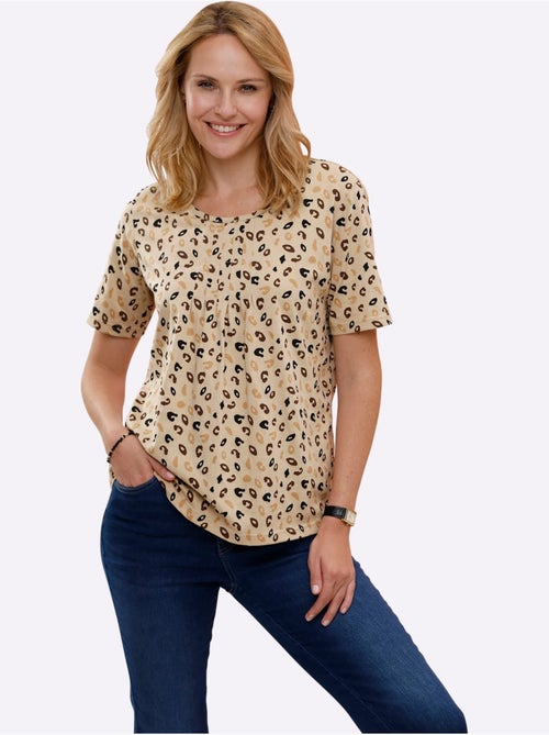 T-shirt à manches courtes avec encolure ronde et imprimé léopard - Taille standard - Moda Vilona - Kiabi