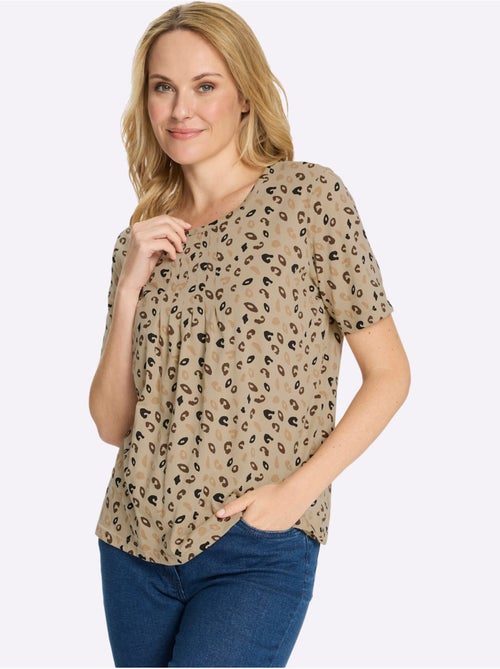 T-shirt à manches courtes avec encolure ronde et imprimé léopard - Taille standard - Moda Vilona - Kiabi