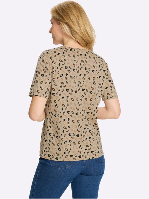 T-shirt à manches courtes avec encolure ronde et imprimé léopard - Taille standard - Moda Vilona - Kiabi