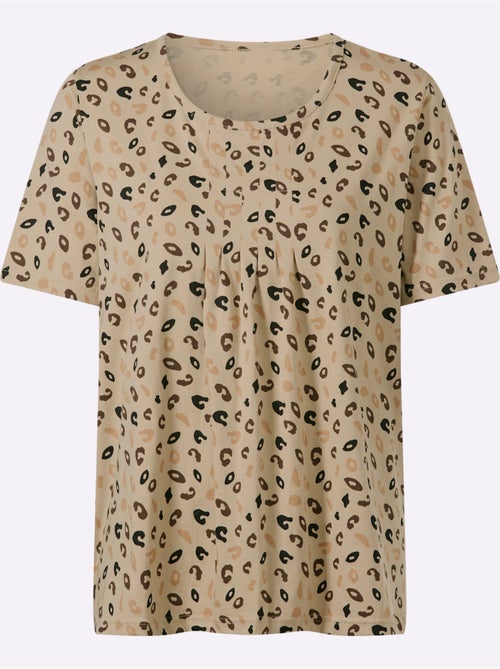 T-shirt à manches courtes avec encolure ronde et imprimé léopard - Taille standard - Moda Vilona - Kiabi