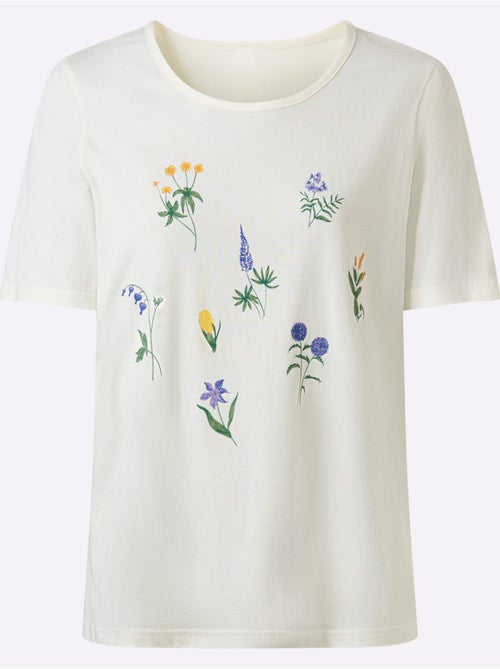T-shirt à manches courtes avec encolure ronde et motif floral - Taille standard - Moda Vilona - Kiabi T-shirt à manches courtes avec encolure ronde et motif floral - Taille standard - Moda Vilona - Kiabi