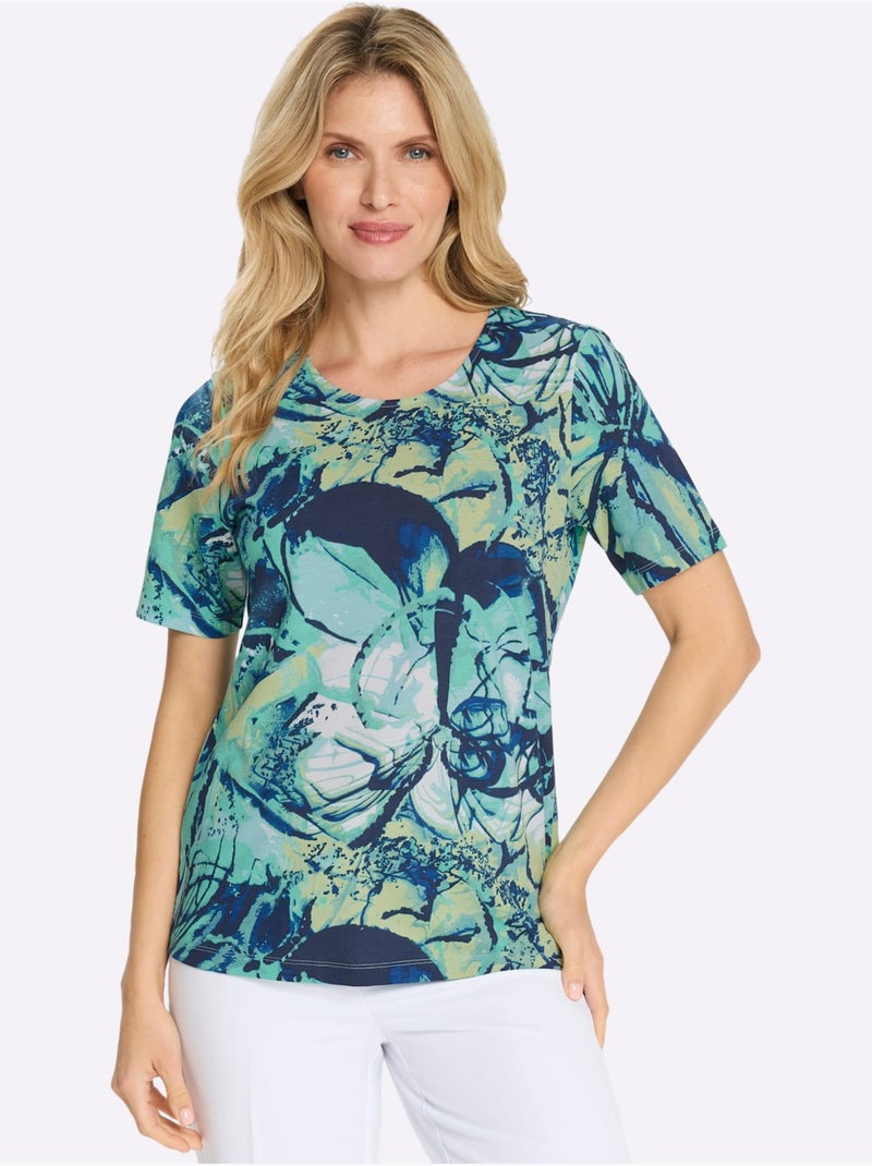 T-shirt à manches courtes avec encolure ronde et motif graphique - Taille standard - Moda Vilona Bleu Bleu marine - Kiabi