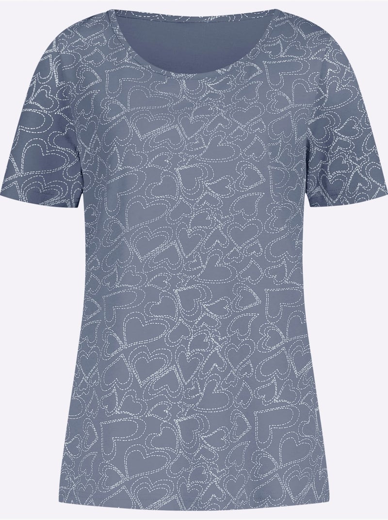 T-shirt à manches courtes avec encolure ronde et motif imprimé - Taille standard - Moda Vilona Bleu - Kiabi