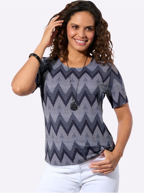 T-shirt à manches courtes avec encolure ronde et motif zigzag - Taille standard - Witt - Kiabi T-shirt à manches courtes avec encolure ronde et motif zigzag - Taille standard - Witt - Kiabi