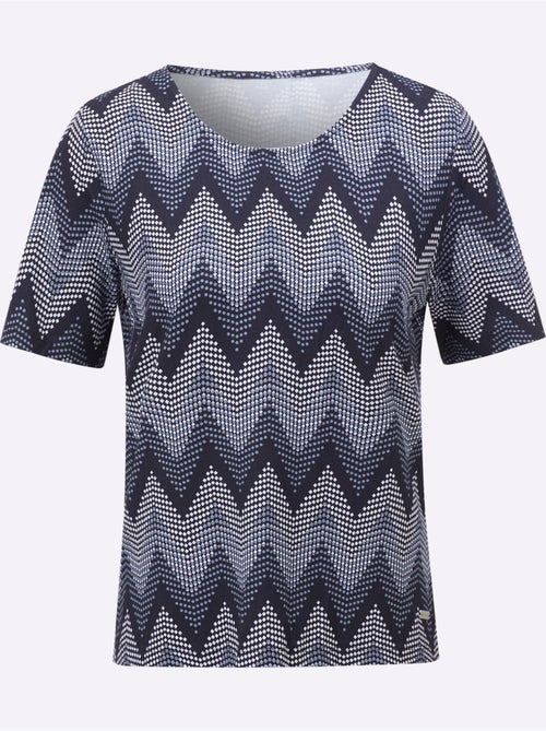 T-shirt à manches courtes avec encolure ronde et motif zigzag - Taille standard - Witt - Kiabi T-shirt à manches courtes avec encolure ronde et motif zigzag - Taille standard - Witt - Kiabi