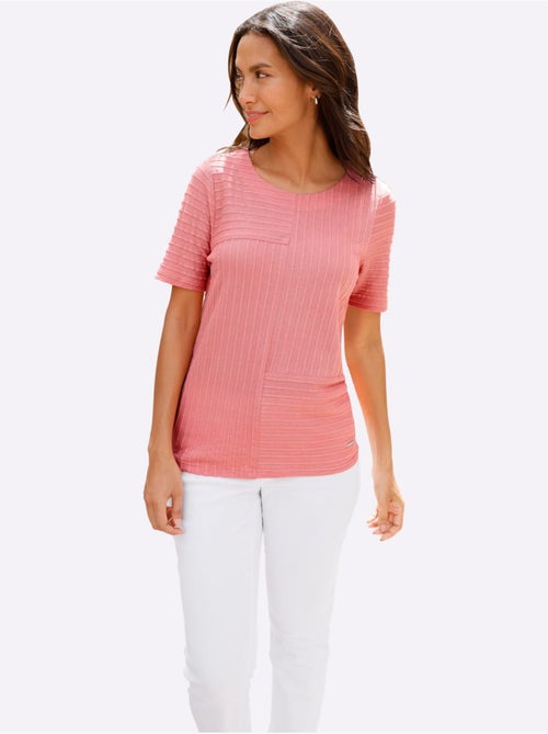 T-shirt à manches courtes avec encolure ronde et rayures structurées - Taille standard - Witt - Kiabi