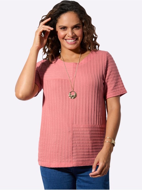 T-shirt à manches courtes avec encolure ronde et rayures structurées - Taille standard - Witt - Kiabi