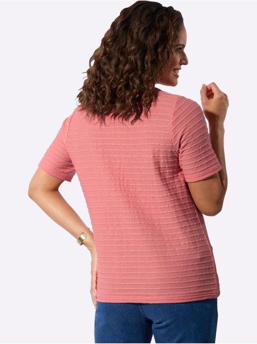 T-shirt à manches courtes avec encolure ronde et rayures structurées - Taille standard - Witt - Kiabi
