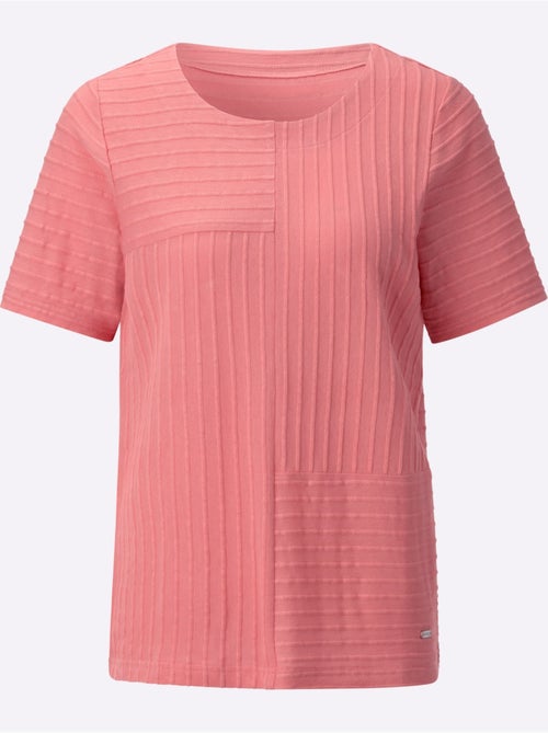T-shirt à manches courtes avec encolure ronde et rayures structurées - Taille standard - Witt - Kiabi