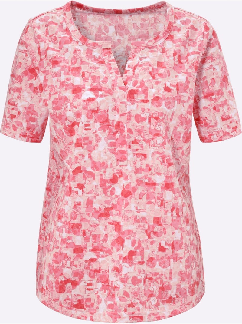 T-shirt à manches courtes avec encolure V et motifs harmonieux - Taille standard - Moda Vilona Poudre - Kiabi