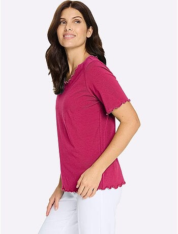 T-shirt à manches courtes en qualité douce avec finitions ondulées - Taille standard - Moda Vilona