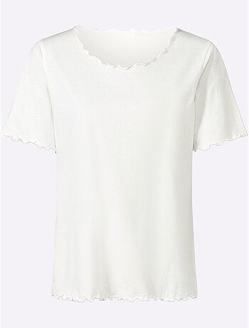 T-shirt à manches courtes en qualité douce avec finitions ondulées - Taille standard - Moda Vilona