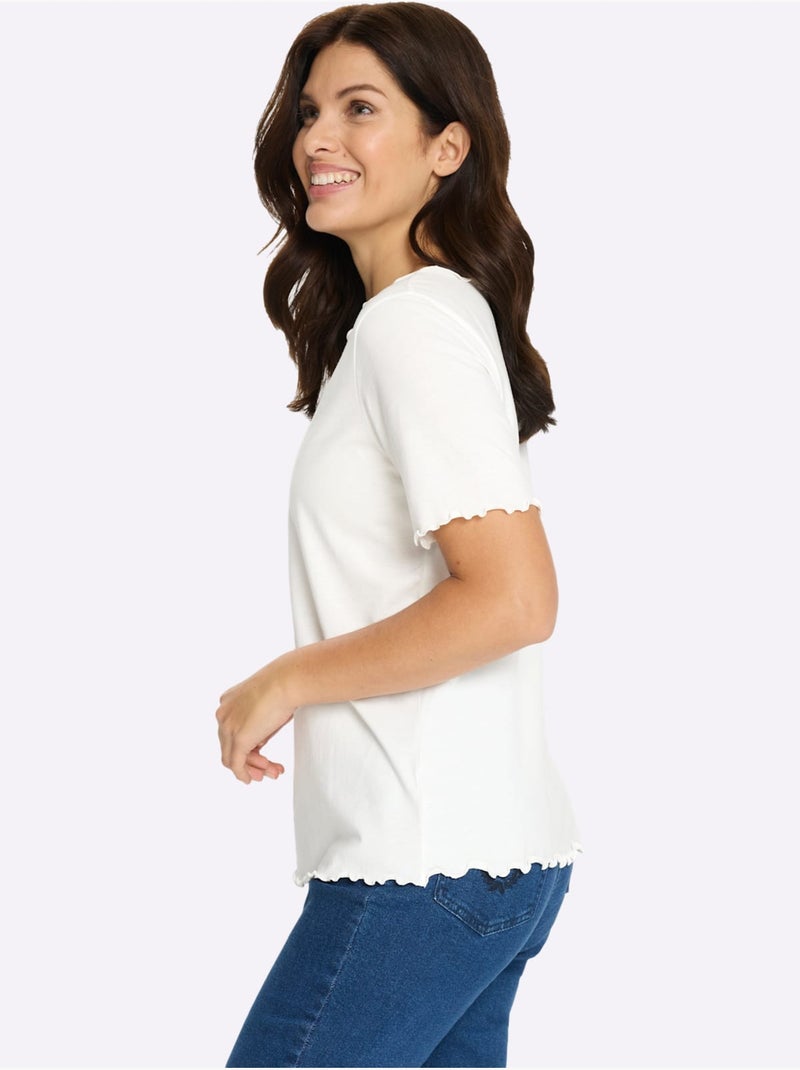 T-shirt à manches courtes avec finitions ondulées et encolure ronde - Taille standard - Moda Vilona Ecru - Kiabi