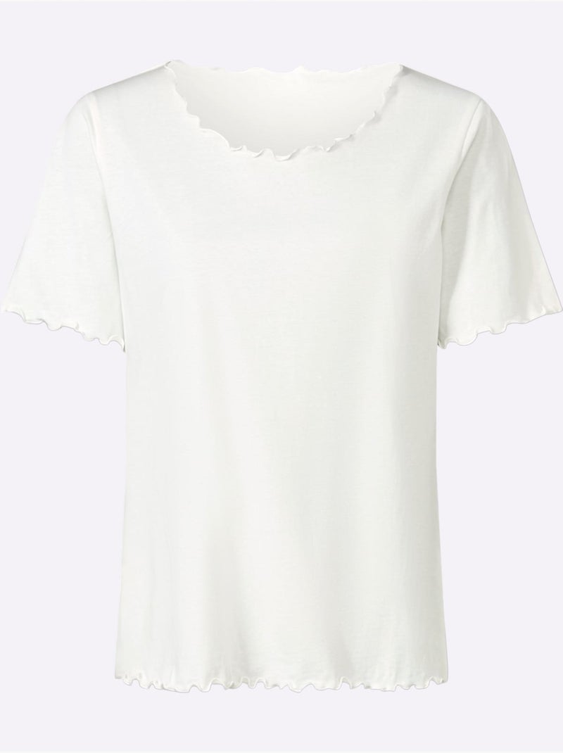 T-shirt à manches courtes avec finitions ondulées et encolure ronde - Taille standard - Moda Vilona Ecru - Kiabi