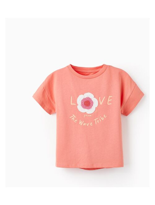 T-shirt à manches courtes avec fleur brodée pour fille 'Love' manches courtes THE WAVE TRIBE - Kiabi
