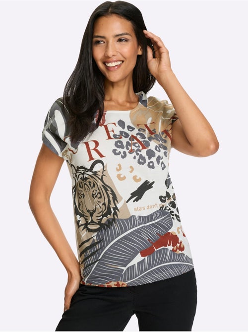 T-shirt à manches courtes avec imprimé animé et motifs feuilles - Taille standard - Moda Vilona - Kiabi
