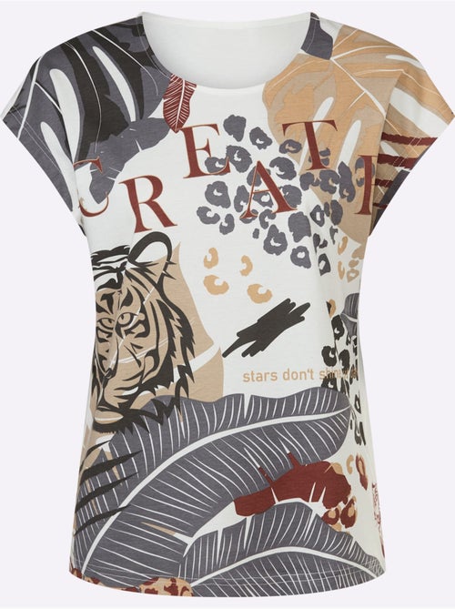 T-shirt à manches courtes avec imprimé animé et motifs feuilles - Taille standard - Moda Vilona - Kiabi