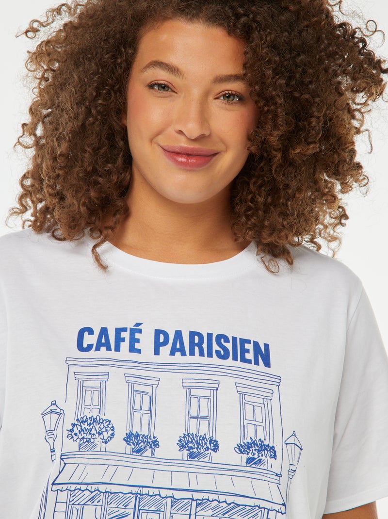 Chemisier Femme KIABI - Manches Courtes - Viscose Blanche Imprimé Géométrique - Taille 44 - Très Bon état
